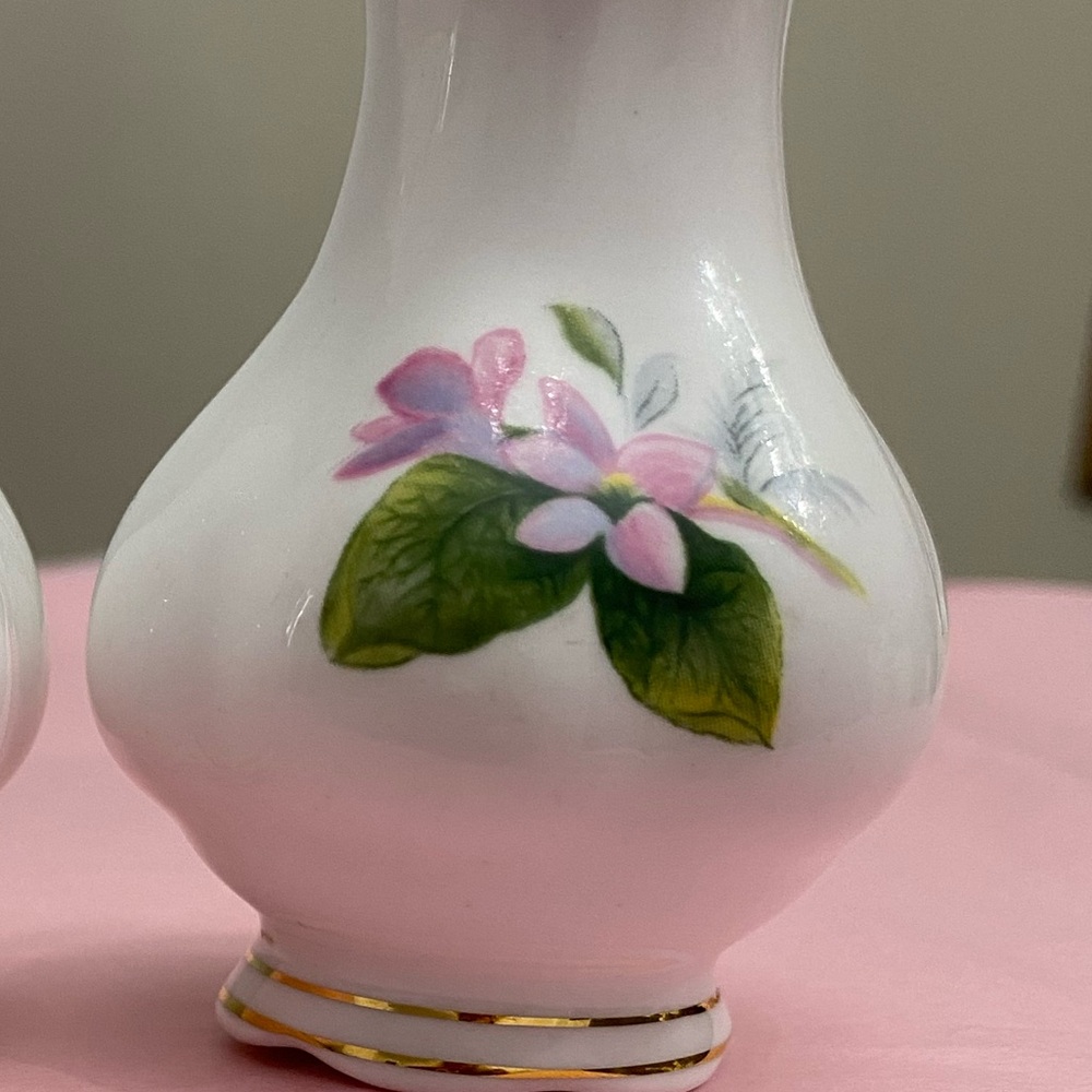 EUC VTG ROYAL ALBERT BONE CHINA SALT AND PEPPER SHAKERS IN “MAYFLOWER” PATTERN - Picture 4 of 10